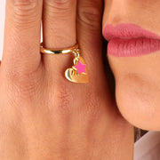 Anello in Argento 925 con cuore e stella in smalto fucsia