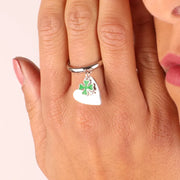 Anello in Argento 925 con cuore e quadrifoglio in smalto verde