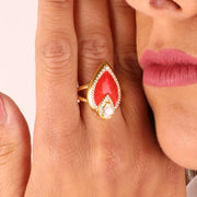 Anello in Argento 925 a forma di foglia impreziosito da zirconi bianchi e smalto rosso