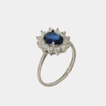 Anello in Argento 925 solitario con zirconi bianchi e zircone centrale blu zafiro - BYSIMON gioielli