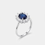 Anello in Argento 925 solitario con zirconi bianchi e zircone centrale blu zafiro - BYSIMON gioielli