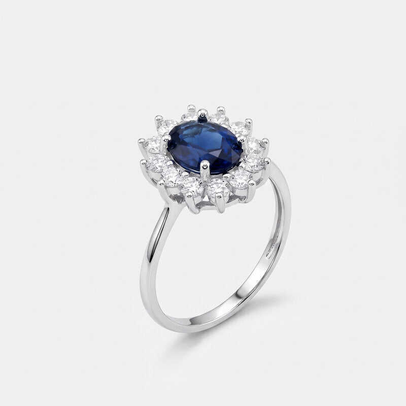 Anello in Argento 925 solitario con zirconi bianchi e zircone centrale blu zafiro - BYSIMON gioielli
