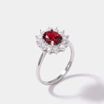 Anello in Argento 925 solitario con zirconi bianchi e zircone centrale rosso rubino - BYSIMON gioielli