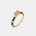 Anello in Argento 925 con smalto nero a pois e zircone color champagne