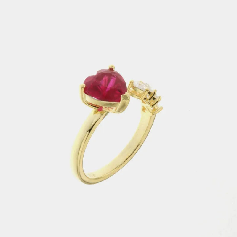 Anello in Argento 925  con cuori in zircone rosso rubino e bianchi