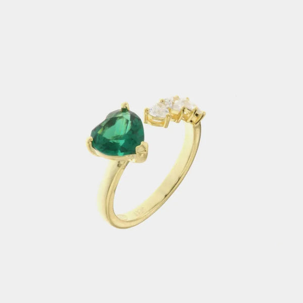Anello in Argento 925  con cuori in zircone verde smeraldo e bianchi - BYSIMON gioielli