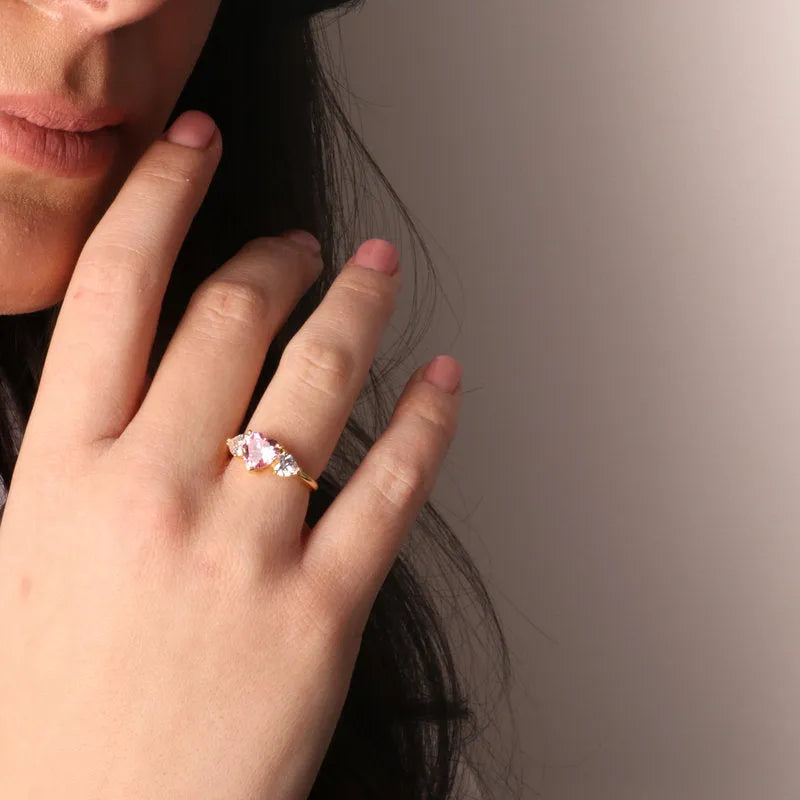 925 Silver ring with hearts in white and pink zircons