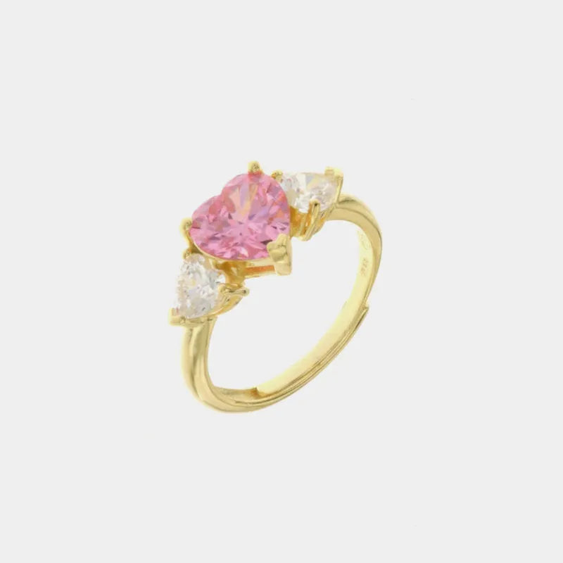 925 Silver ring with hearts in white and pink zircons