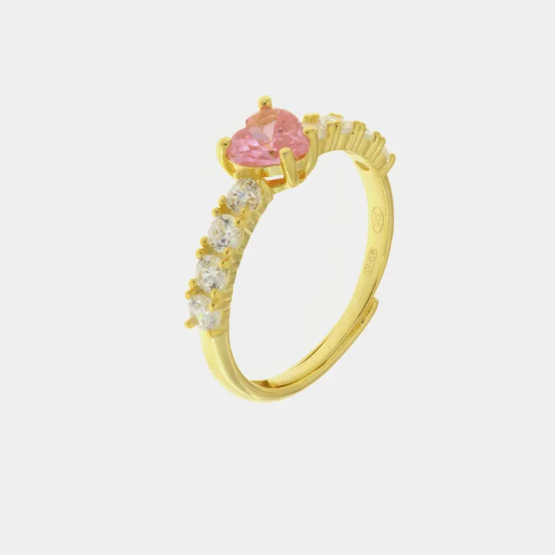 925 Silver ring with central heart in pink zircon surrounded by white zircons