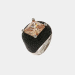 Anello in Argento 925 zircone champagne quadrato e zirconi neri SIMEONE - gioiello BySimon
