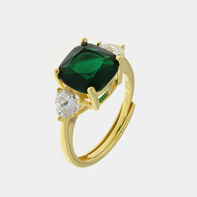 Anello in Argento 925 con zircone verde centrale e punti luce bianchi - BYSIMON gioielli