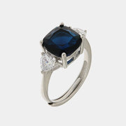 Anello in Argento 925 con zircone blu centrale e punti luce bianchi