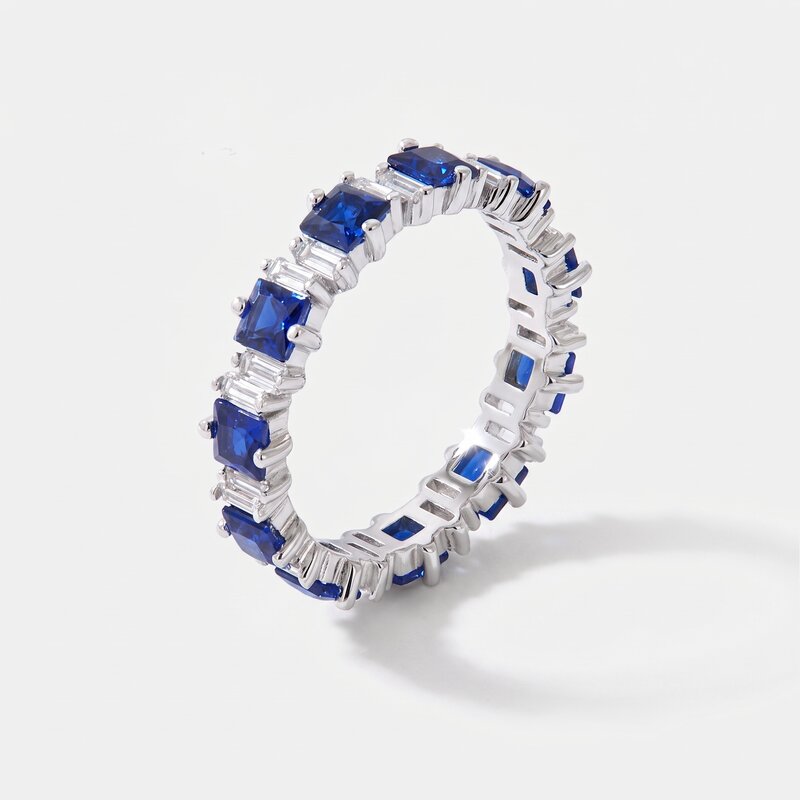 Anello in Argento 925 con zirconi bianchi e blu - BYSIMON gioielli