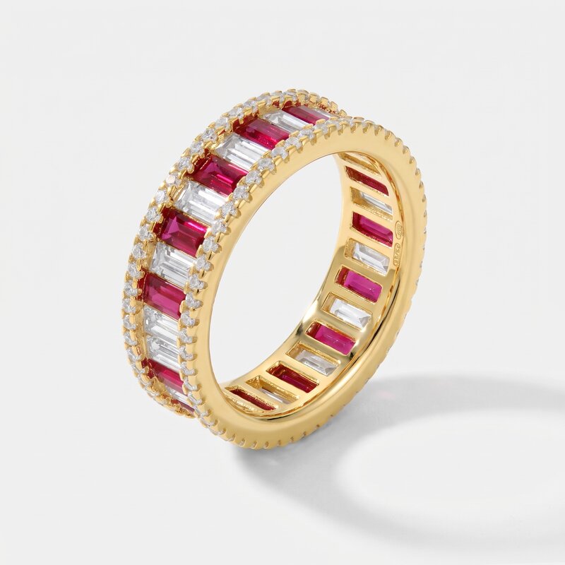 Anello in Argento 925 a fascia con zirconi bianchi e fucsia - BYSIMON gioielli