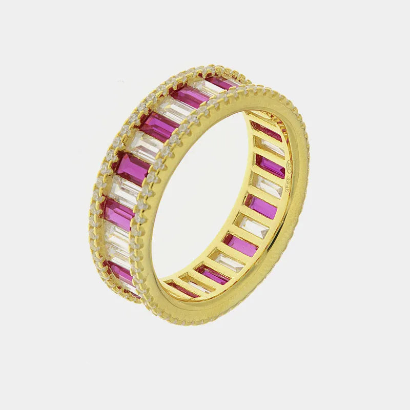 Anello in Argento 925 a fascia con zirconi bianchi e fucsia