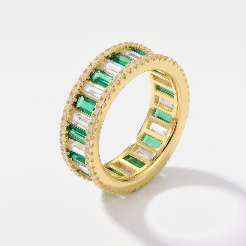 Anello in Argento 925 a fascia con zirconi bianchi e verdi - BYSIMON gioielli