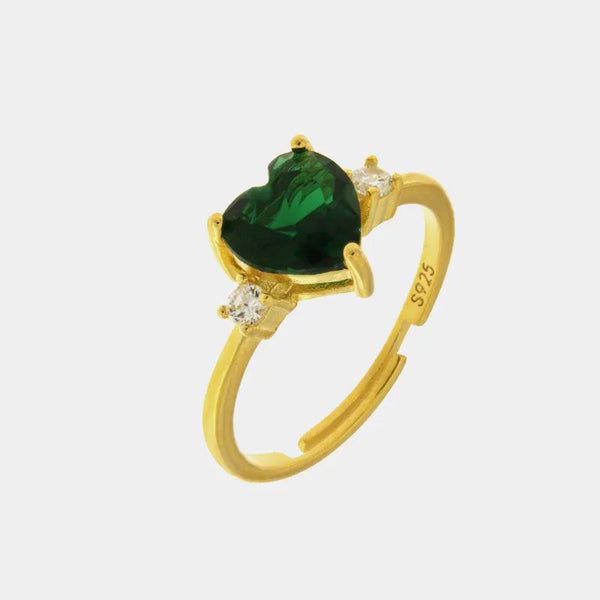 Anello in Argento 925 con zirconi bianchi e cuore centrale verde - BYSIMON gioielli