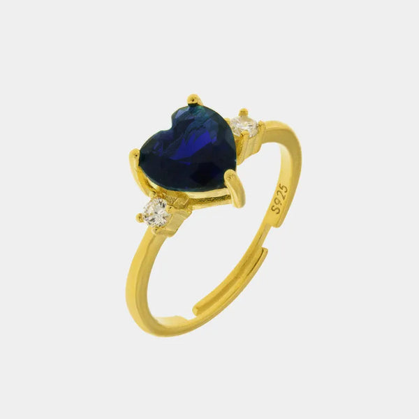 Anello in Argento 925 con zirconi bianchi e cuore centrale blu - BYSIMON gioielli