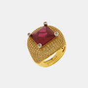 Anello in Argento 925 con zircone grande rosso rubino e zirconi champagne