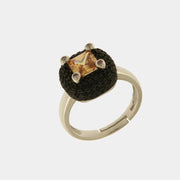 Anello in Argento 925 con zircone grande champagne e zirconi neri