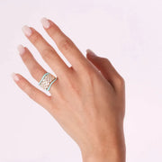 Anello in Argento 925 a fascia con zirconi e smalto verde