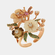 Anello in Argento 925 con fiori in madreperla impreziosito da zirconi colorati