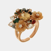 Anello in Argento 925 con fiori in madreperla impreziosito da zirconi colorati