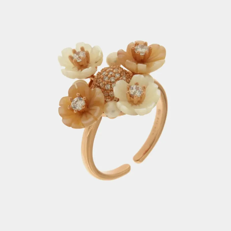 Anello in Argento 925 con fiori in madreperla  impreziosito da zirconi colorati