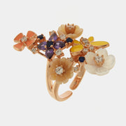 Anello in Argento 925 con fiori in madreperla impreziosito da zirconi colorati