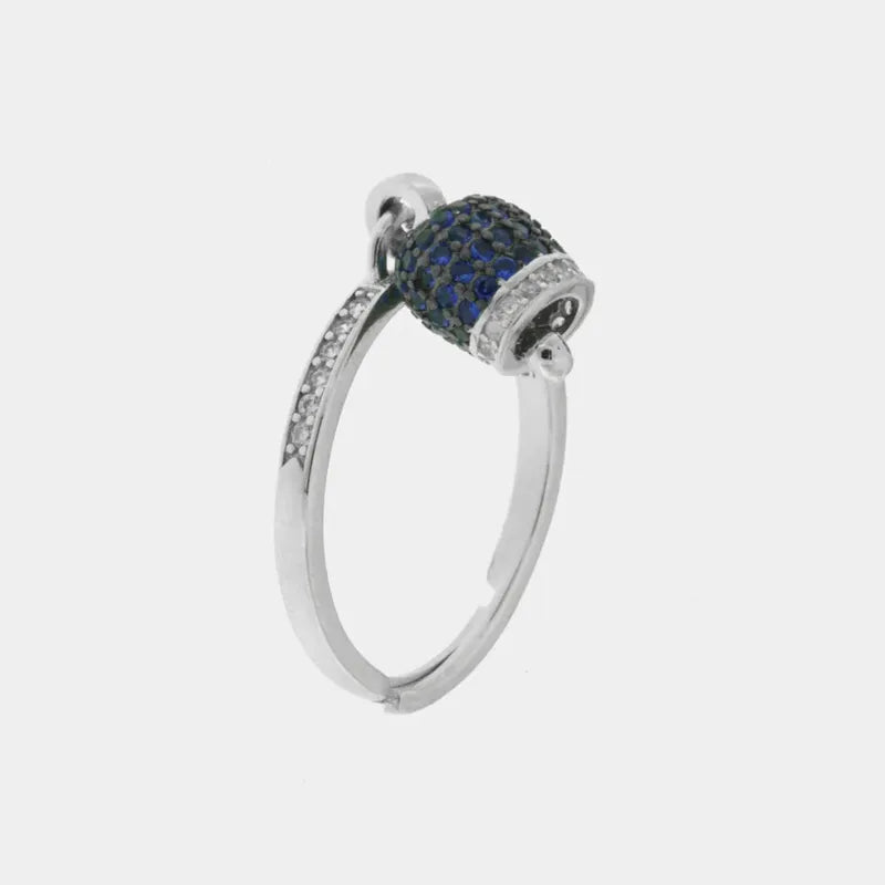 Anello in Argento 925 campanella portafortuna impreziosito da zirconi blu