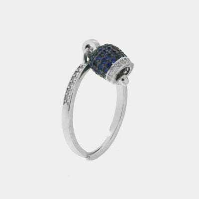 Anello in Argento 925 campanella portafortuna impreziosito da zirconi blu