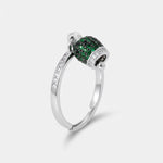 Anello in Argento 925 campanella portafortuna impreziosito da zirconi verdi