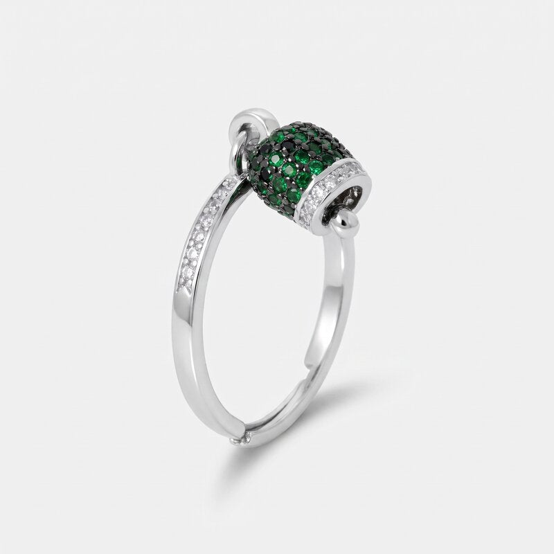 Anello in Argento 925 campanella portafortuna impreziosito da zirconi verdi
