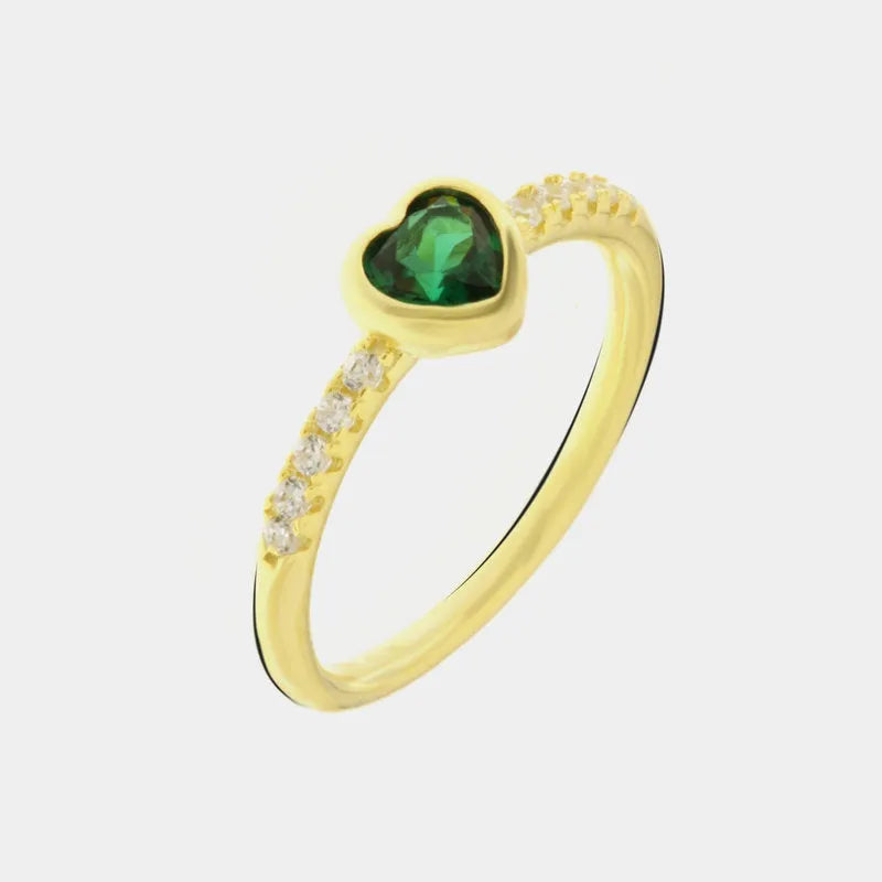Anello in Argento 925 con cuore verde e zirconi trasparenti