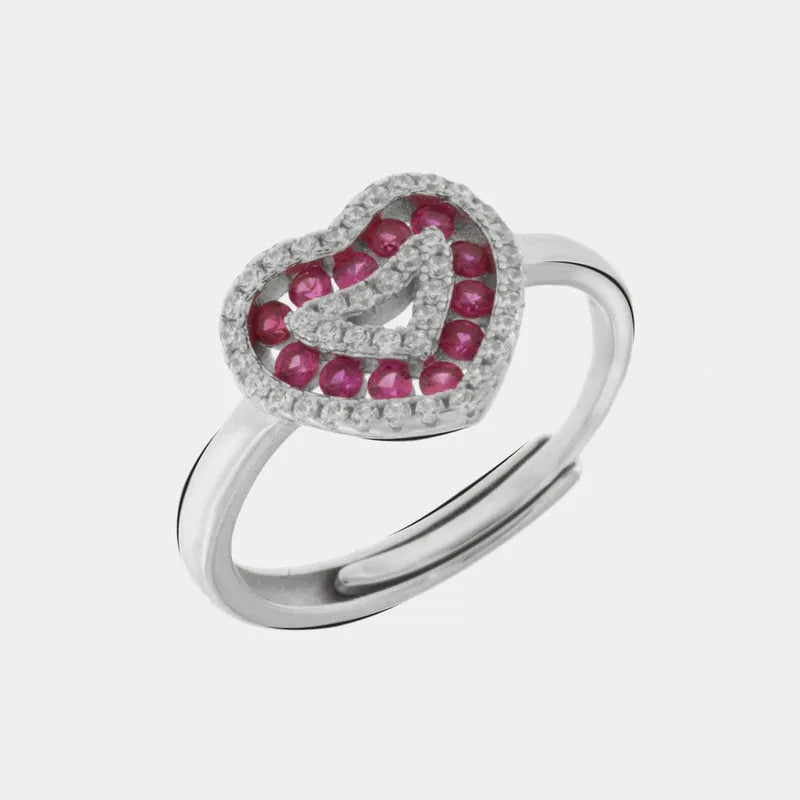 Anello in Argento 925 con cuore impreziosito da zirconi rossi e trasparenti