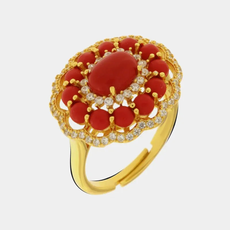 Anello in Argento 925 a forma di fiore rosso
