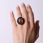 Anello in Argento 925 con zircone champagne a forma ovale con zirconi neri SIMEONE - gioiello BySimon