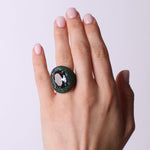 Anello in Argento 925 con zircone viola a forma ovale con zirconi verdi SIMEONE - gioiello BySimon