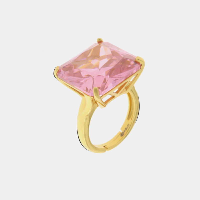 Anello in Argento 925 con zircone rosa a forma quadrata SIMEONE - gioiello BySimon