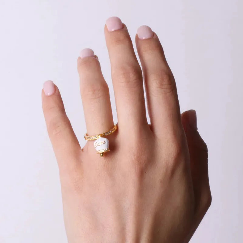 Anello in Argento 925 con campanella bianca Capri e zirconi