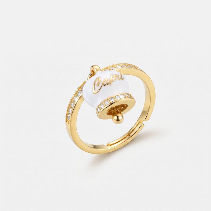 Anello in Argento 925 con campanella bianca Capri e zirconi