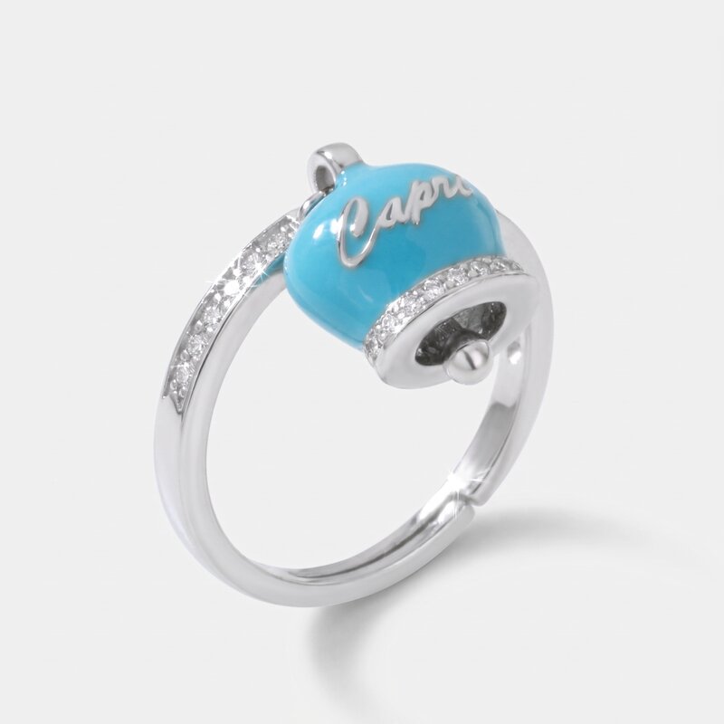 Anello in Argento 925 con campanella Capri azzurra e zirconi