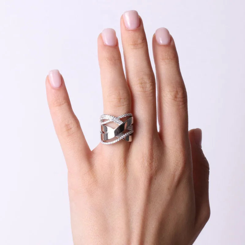 Anello in Argento 925 a fascia con zirconi - BYSIMON gioielli