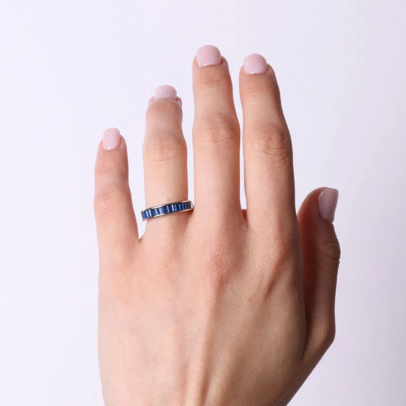 Anello in Argento 925 a baguette con zirconi blu - BYSIMON gioielli
