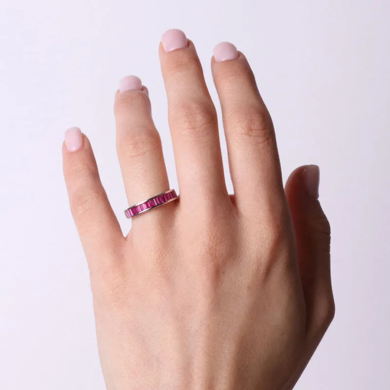Anello in Argento 925 a baguette con zirconi fucsia - BYSIMON gioielli