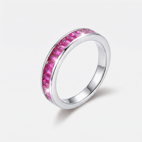 Anello in Argento 925 a baguette con zirconi fucsia - BYSIMON gioielli