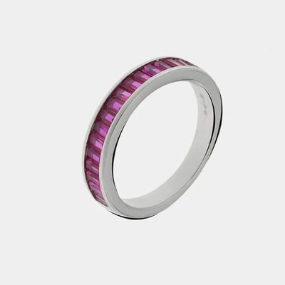 Anello in Argento 925 a baguette con zirconi fucsia - BYSIMON gioielli