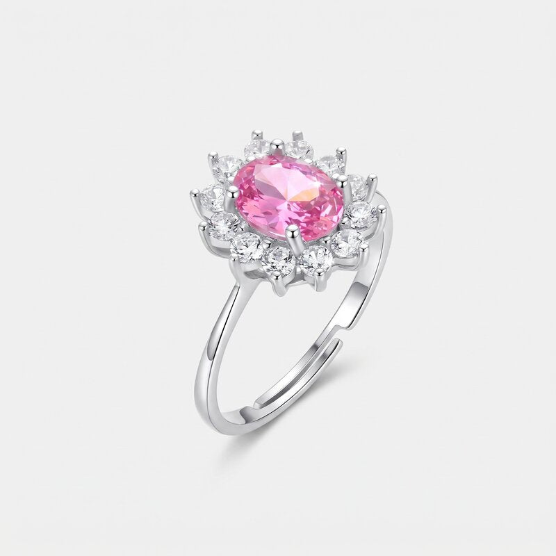Anello in Argento 925 con zirconi bianchi e zircone centrale rosa - BYSIMON gioielli