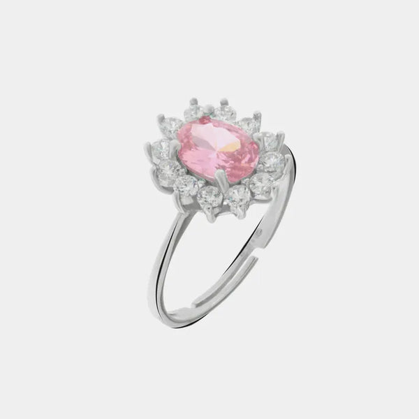 Anello in Argento 925 con zirconi bianchi e zircone centrale rosa - BYSIMON gioielli