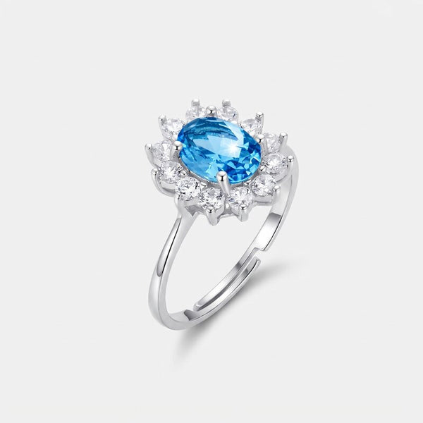 Anello in Argento 925 con zirconi bianchi e zircone centrale acqua - BYSIMON gioielli